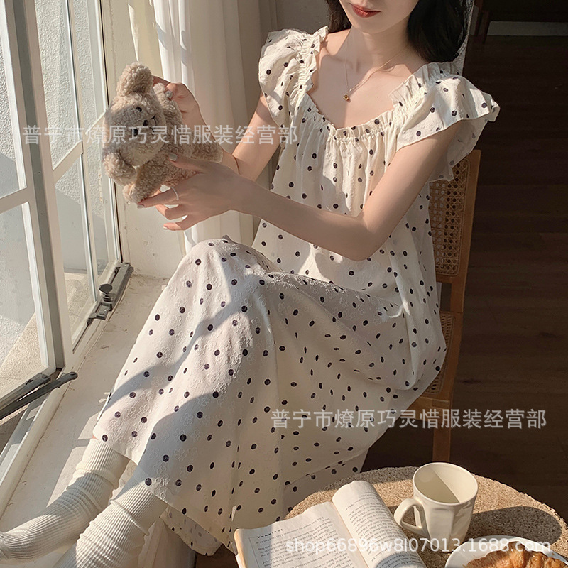 Princess Wind Pijamas verano 2024 nuevo estilo puro deseo de estilo medio largo in-hinge pijama ropa doméstica mujer