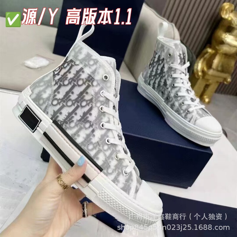 European Station 2025 Spring and Autumn New Mesh Letter High-Top Printed White Shoes Versatile White Shoes Women's Canvas Sneakers