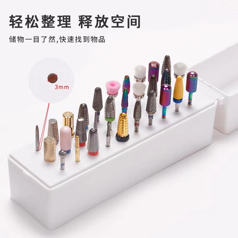 Suministro directo transfronterizo Caja de almacenamiento de uñas de 30 orificios Cabezal de pulido de uñas Soporte de exhibición de almacenamiento de broca Caja de almacenamiento Embalaje de caja de color