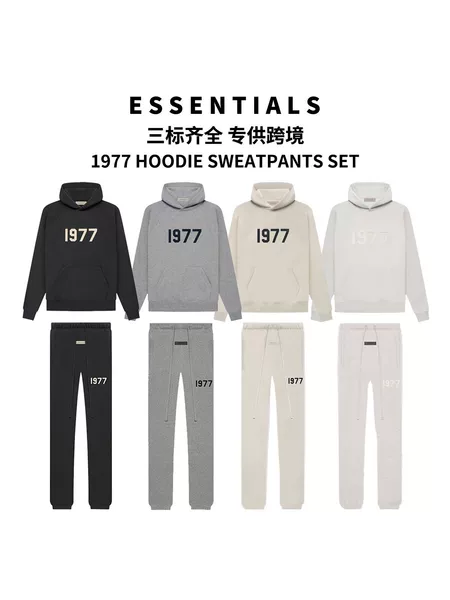 ess American retro 1977 printed hoodie set, unisex, loose fit, high-street fashion, sporty sweatpants, for cross-border sales