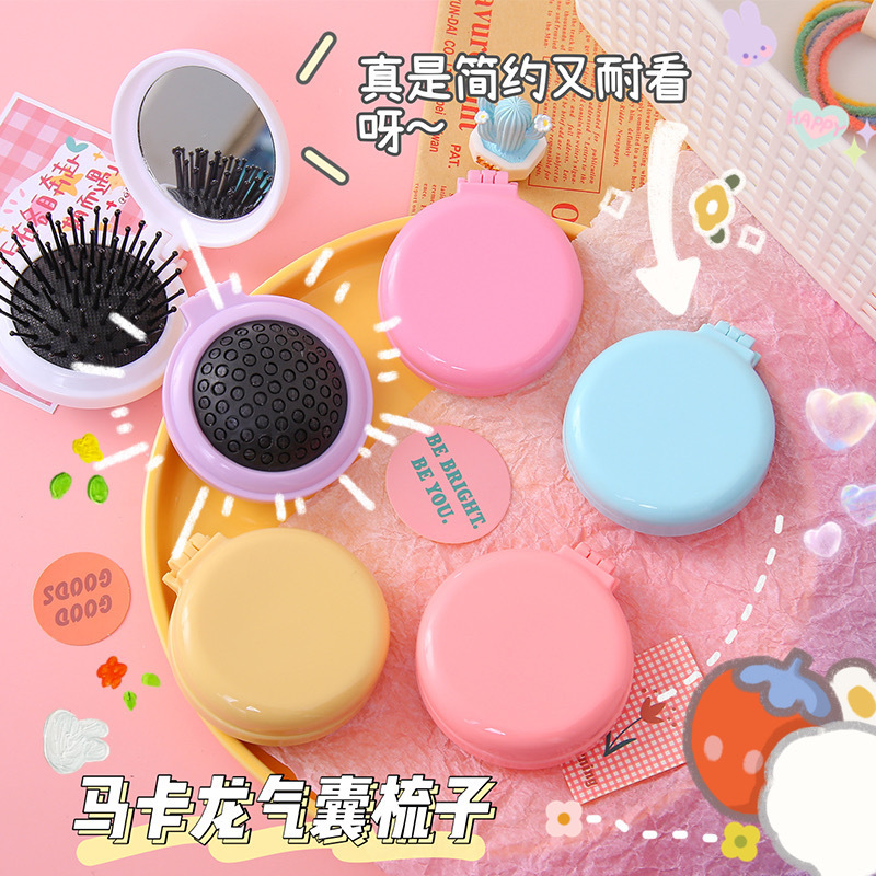 Cute Macaron-Colored Cushion Brush with Soft Mirror, Mini Portable Massage Brush, Simple Airbag Brush