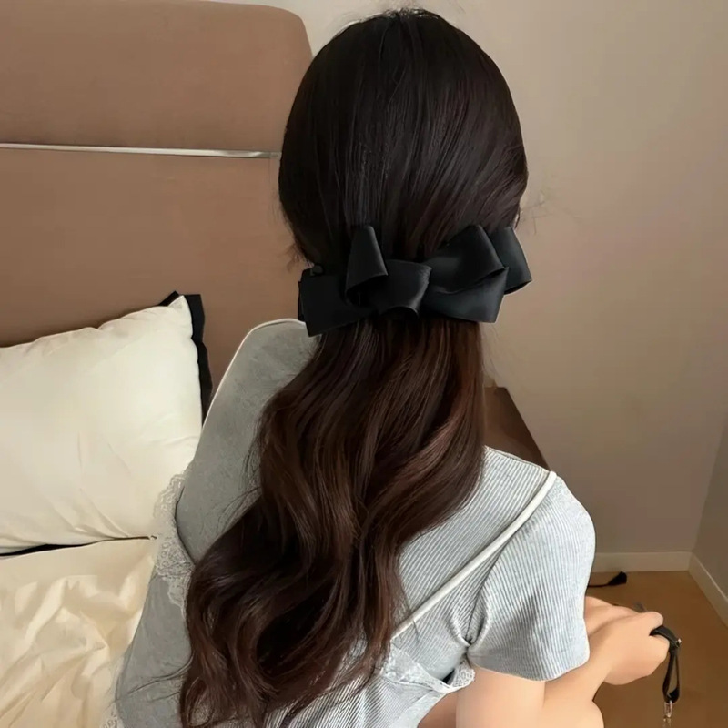 韩系缎面多层蝴蝶结香蕉夹女甜美后脑勺高马尾发夹气质百搭发饰|undefined