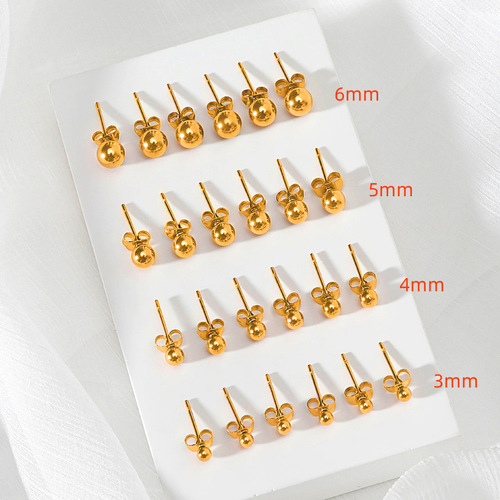 Live streaming elegant mini 18k rose gold plated glossy bead earrings for women titanium steel small gold bean earrings