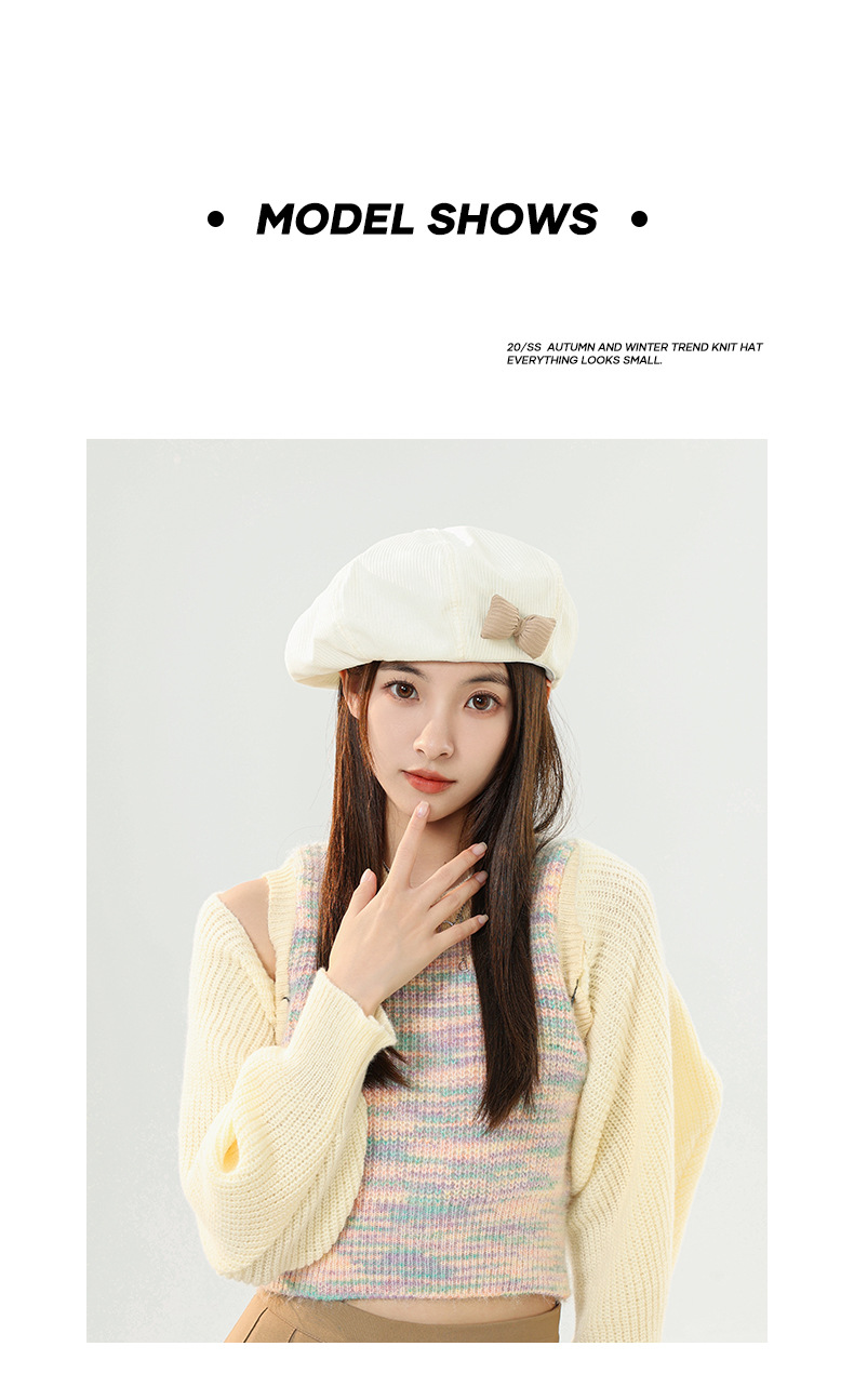 Hat female autumn and winter solid color bow beret parent-child Korean version white sweet bud hat retro painter hat_voghion.com