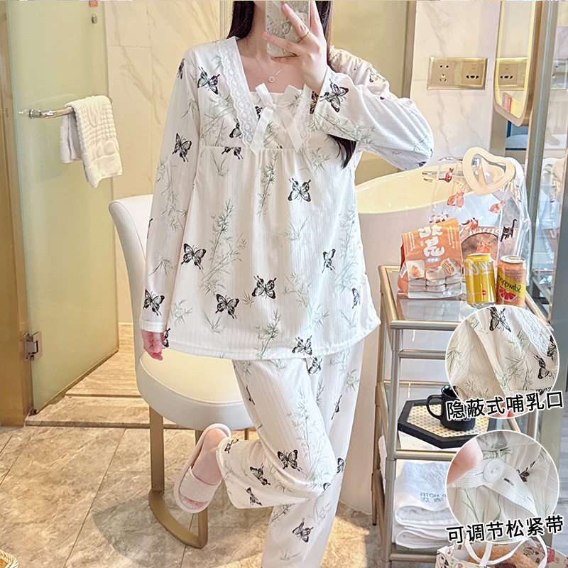 봄과 가을 여름 레이스 문 의류 산후 모유 수유 임신 여성 잠옷 모성 모유 수유 홈 의류 세트
