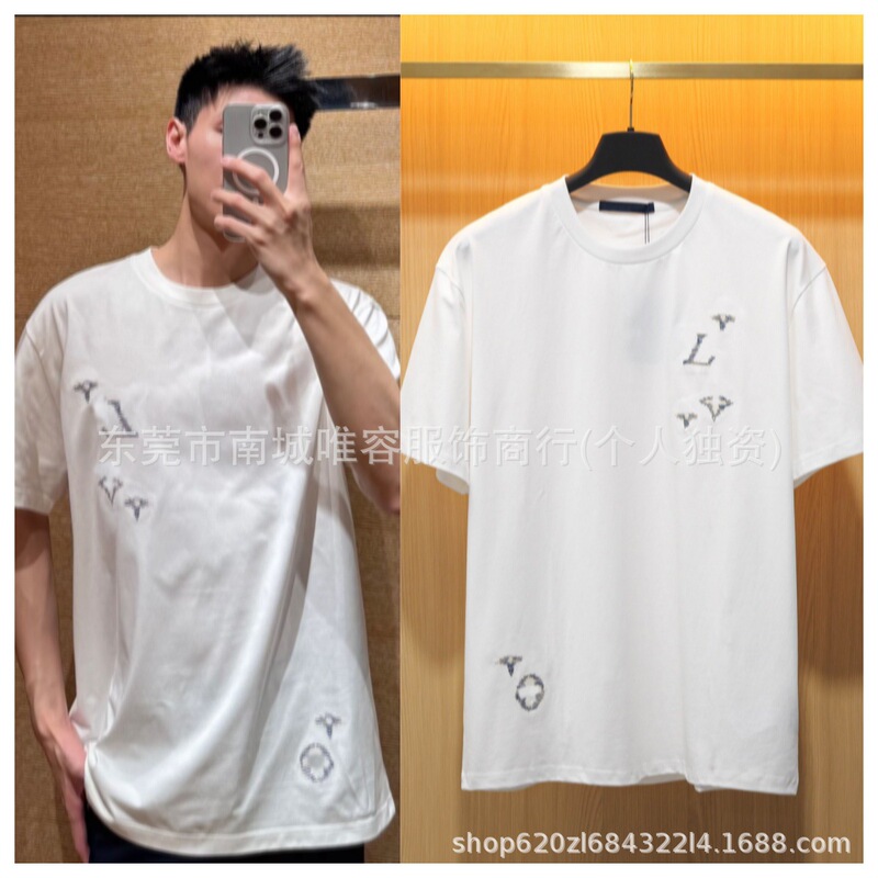 High-End Version of the Classic Lv Letter Embroidery Logo Short-Sleeve Unisex Loose-Fit Crew Neck T-Shirt, Available for Cross-Border Supply