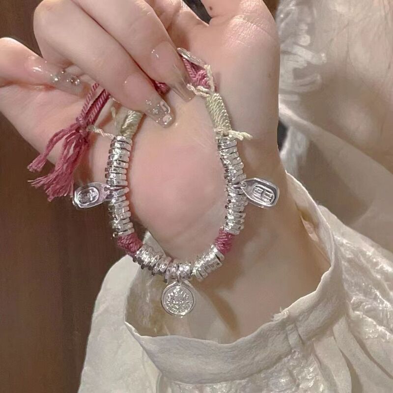 Pure Silver 999 Braided Bracelet for Girlfriend, Solid Chinese Valentine's Day Gift, Genuine New Braided Rope Bracelet, Sterling Silver