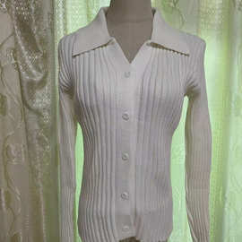 嘉倪江喜同款衣服白色polo领毛衣针织衫上衣女穿搭秋冬