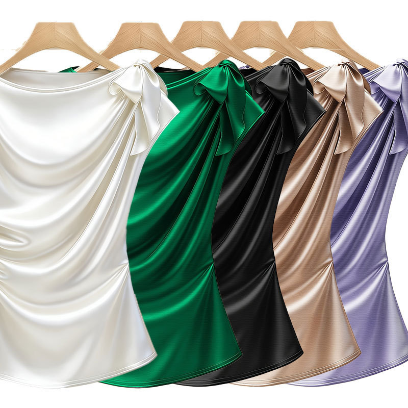 European and American Cross-Border Satin Women's Fashion Elegant White Satin Stand-Collar Sleeveless Shirt with a Commuter Style and Slim Fit European and American Cross-Border Satin Women's Fashion Elegant White Satin Stand-Collar Sleeveless Shirt with a Commuter Style and Slim Fit