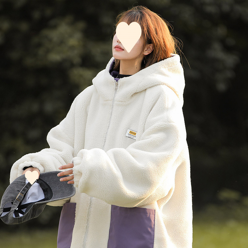 양고기 양털 그룹 양면 양면 양복 두꺼운 면 패딩 의류 면 패딩 재킷 남녀 커플을위한 겨울 느슨한 기모 따뜻한 외투
