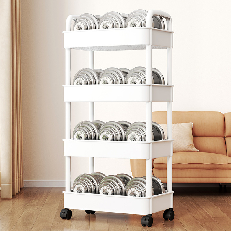 Estante de almacenamiento multicapa Estante de almacenamiento con grietas Estante de cochecito para el hogar en la sala de estar Estante de almacenamiento de plástico blanco para bocadillos