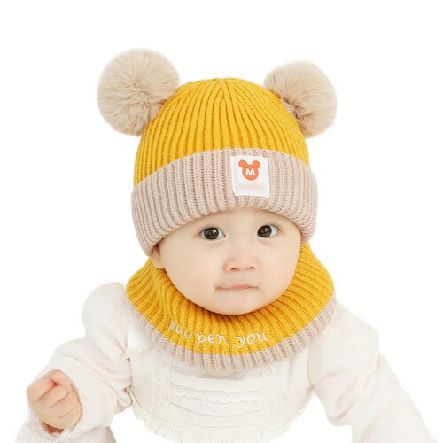 Baby hat Autumn and winter 0-12 months, baby girl, princess wool hat, baby warm and cute scarf 1--3 years old