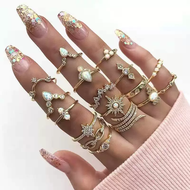 Ring multi-joint set, European style, metal adjustable stackable rings, assorted designs