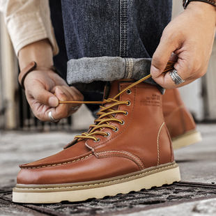 Cross-border Export Autumn and Winter Boots Genuine Leather British Men's Short Boots Trendyy Workwear High-top Korean Style Fashion Leather Boots