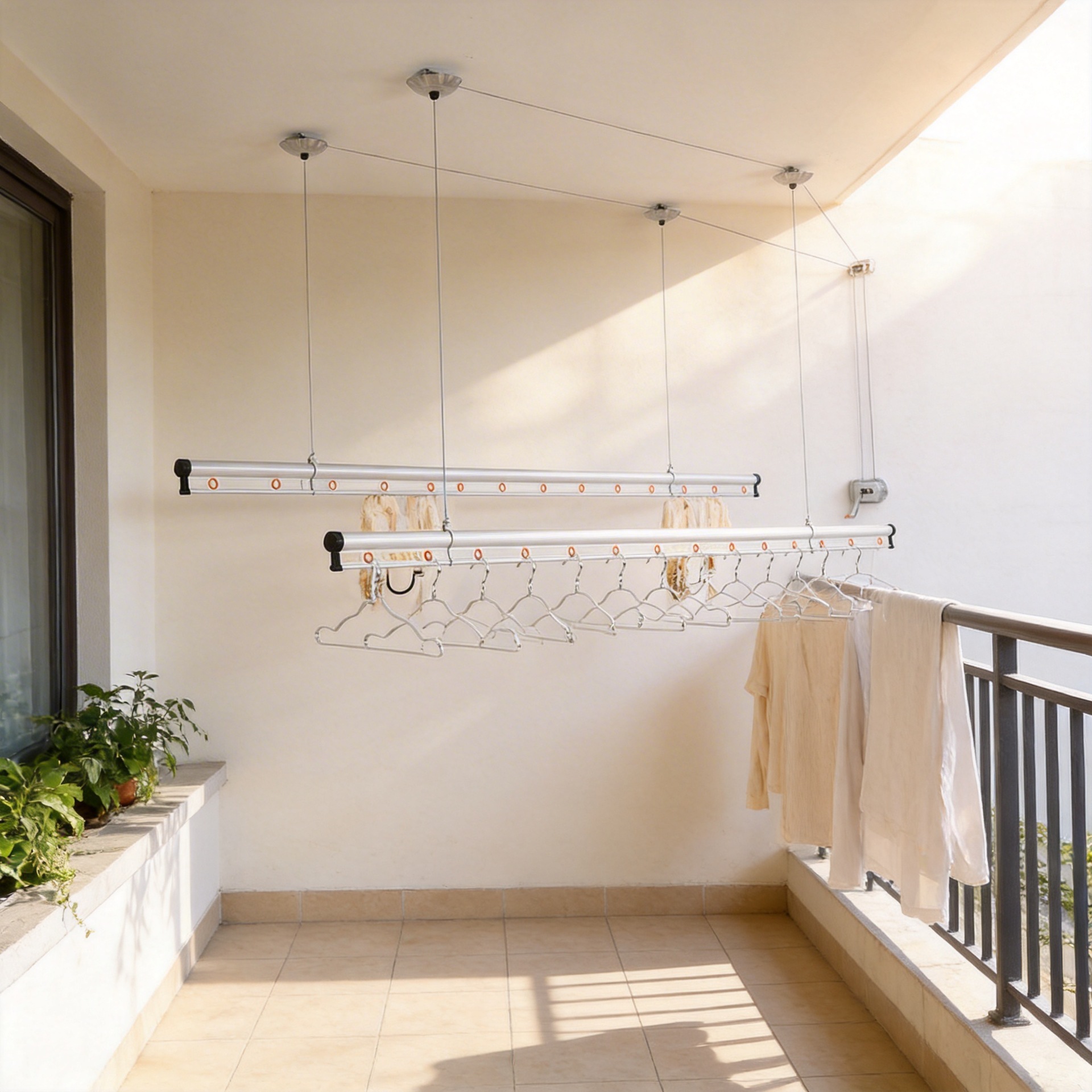 Hand-Cranked Clothes Drying Rack, Aluminum Alloy Clothes Rack, Balcony Labor-Saving Electrophoresis Reinforced Adjustable Clothes Drying Rack, Special for Engineering Bidding