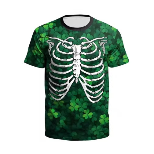 Men's 3D Irish Shamrock Print Faux Tailcoat T-Shirt Summer Outdoor Sports Quick-Dry Breathable Short Sleeve