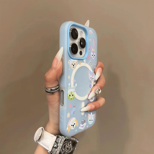 Magnetic Jelly Dual-Function Phone Case with Back Panel Hollow Protection Case for Apple iPhone with Stand, Cute for Girls