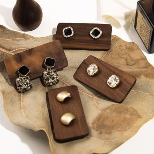 Creative retro walnut earrings display rectangular solid wood jewelry shooting props
