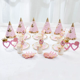 烫金芭蕾主题生日派对餐具套装纸杯纸盘帽子眼镜一次性用品批发
