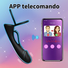 APP手机远程操控后庭夫妻共振男用配戴硅胶双环仿真阳具 震动器具