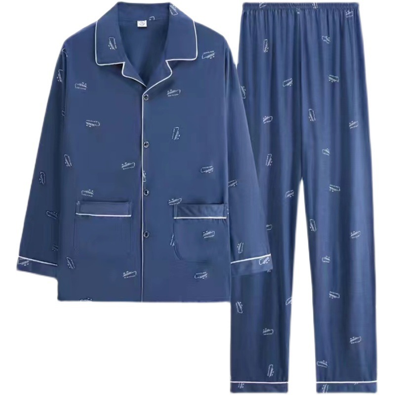 Primavera y otoño de los hombres 100% algodón pijamas juventud casual desgaste traje más tamaño manga larga se puede usar fuera