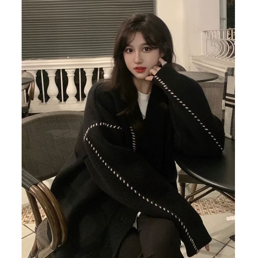 跨境代发新款秋装中长款毛衣开衫秋冬大码针织衫上衣外套秋季女