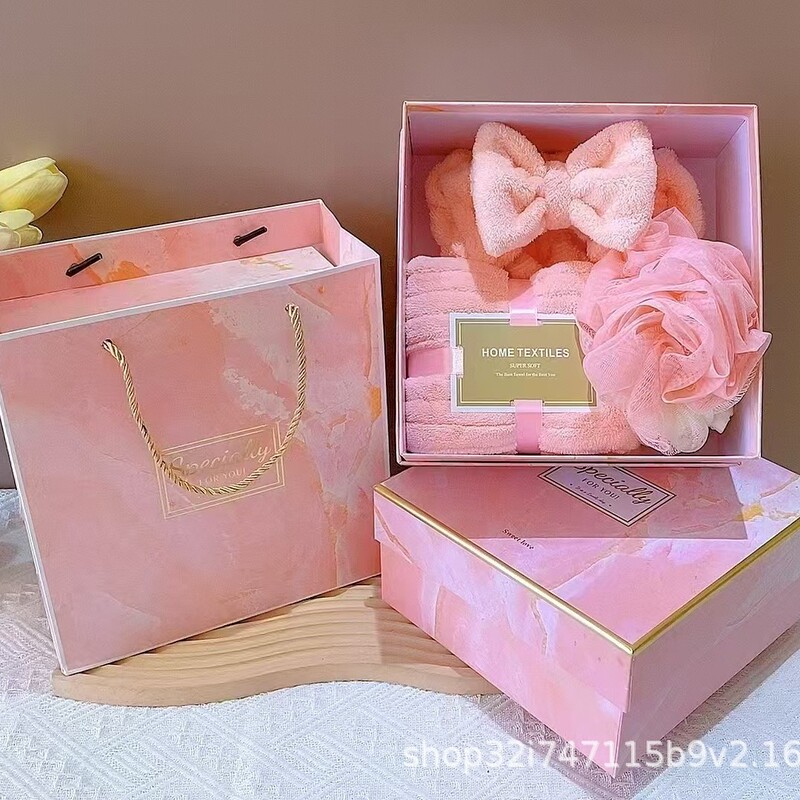 Creative Pink Souvenir Set, Towel, Bath Flower, Hairband, Bath Set, Casual Gift, Event Gift for Customers