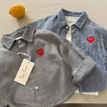 男童竖条纹衬衫韩版儿童长袖衬衣翻领上衣小童秋季衣服潮一件代发