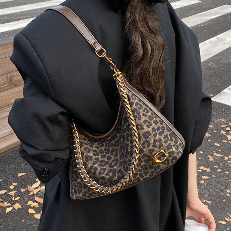 Casual and Fashionable Leopard Print Armpit Bag 20255 Autumn and Winter New Chain Shoulder Bag Versatile Casual Crossbody Bag