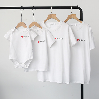 2021新款夏季亲子T恤一家三口四口婴儿爬服母子简约亲子装兄妹装