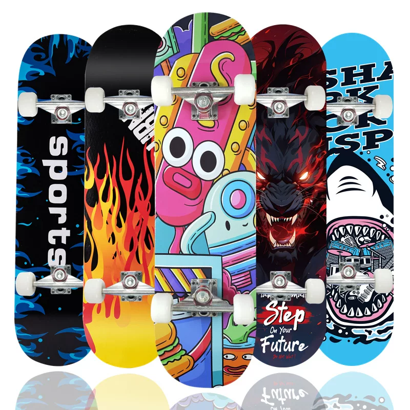 Professional children's skateboard for adults on four wheels for beginners with two curved ends, 31 inch