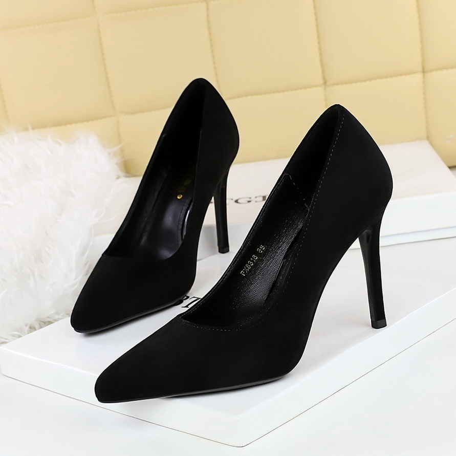 8316 Korean Style Fashion Simple Sexy Nightclub Stiletto Super High Heels Shallow Mouth Round Toe Suede Single Women's_vogvips.com