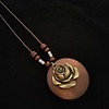 Wooden metal retro sweater, long pendant, necklace, suitable for import, cotton and linen