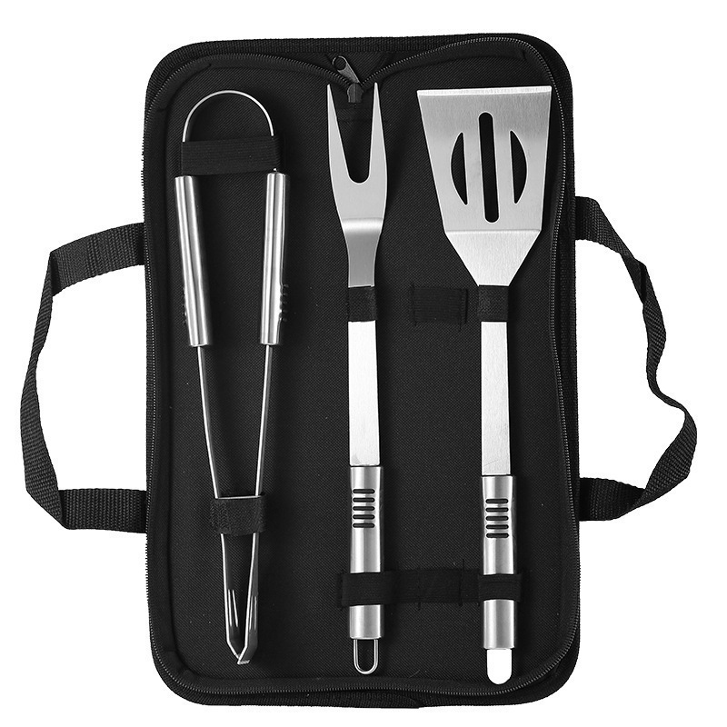 Herramientas de barbacoa para barbacoa al aire libre con clip de pala, cepillo, mango de tubo pequeño, bolsa de tela, juego de 9 piezas, juego de utensilios para hornear de acero inoxidable