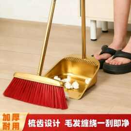 跨境扫把不锈钢金色垃圾铲家用单个簸箕畚斗套装两件套带锯齿不粘