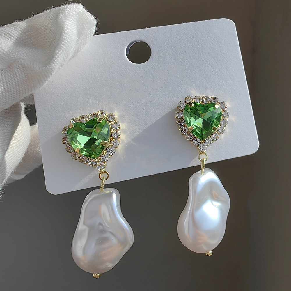 13g Weight Artificial Diamond Inlay Material 1 Pair Original Design Heart Shape Inlay Imitation Pearl Artificial Diamond Drop Earrings
