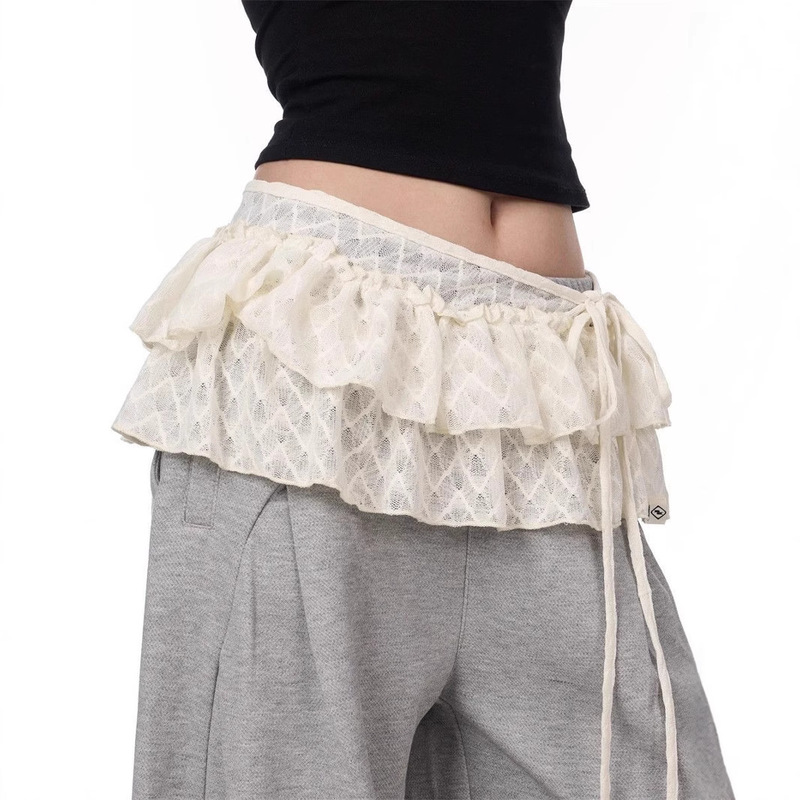 2025 New Heavy-Duty Lace Ruffled Short Apron Skirt with Decorative Trim