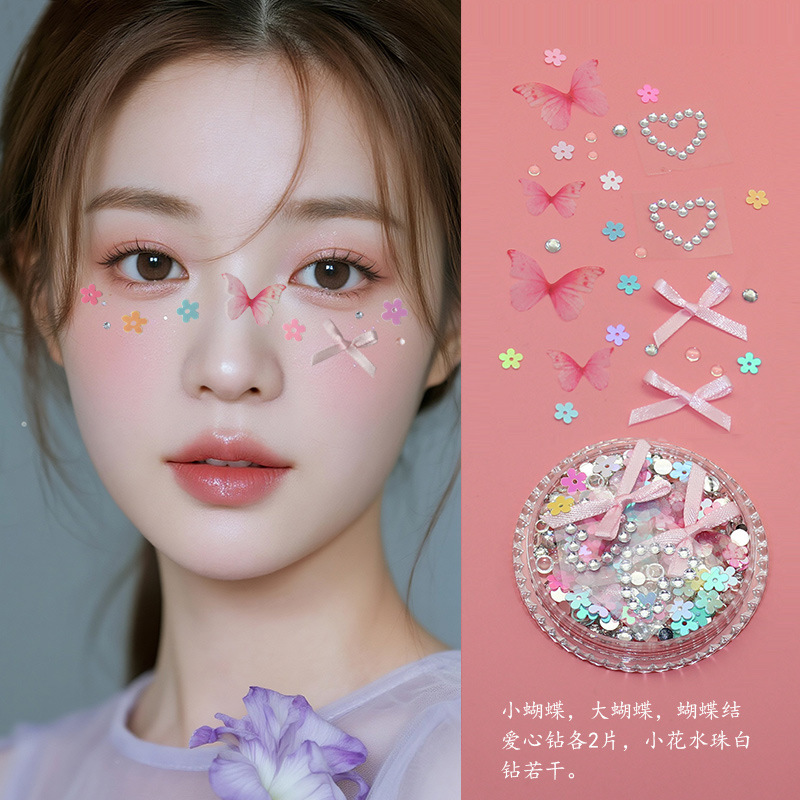 Children's Makeup Paste Face Stage Makeup Face Paste Decorations Three-dimensional Butterfly Face Paste Bright Diamond Eye Shadow Makeup Sequins