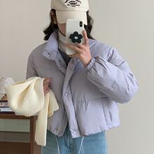 韩系糖果色小个子棉服女短款2024新款冬装棉衣宽松加厚面包服黑色