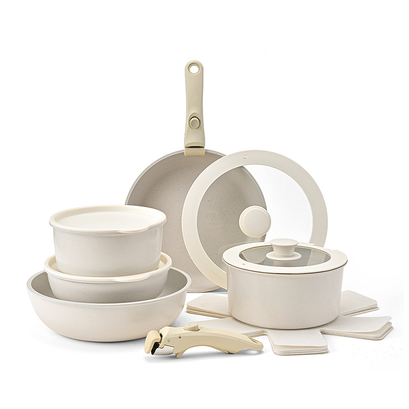 Juego de wok doméstico desmontable transfronterizo, cocina de inducción de piedra médica, estufa de gas especial, fondo plano antiadherente universal