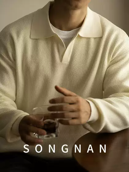 SONGNAN Autumn and Winter V-neck Sweater Pullover Sweater Yarn-dyed Lapel Men's POLO Shirt Long Sleeve Heavy Light Mature Style
