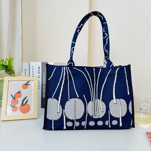 New round dot line knitted single shoulder handbag tote bag Korean style casual versatile large capacity commuting street bag