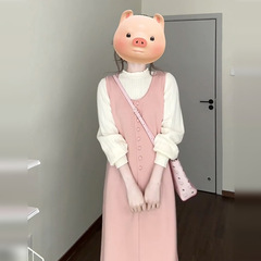 温柔风粉色背心连衣裙子女2025新款春季小个子高级感穿搭套装长裙