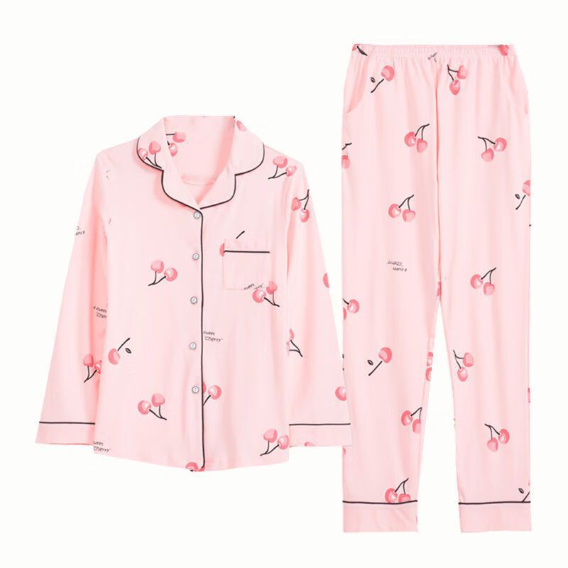 Pijamas traje de algodón puro Mujer % primavera y otoño verano manga larga dulce REDUCCIÓN DE EDAD homewear al aire libre