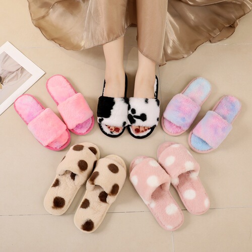 Fairy Wind Leopard Print Plush Slippers for Women, Outdoor Wear  Autumn New Soft and Fluffy Air-Conditioned Room Slippers