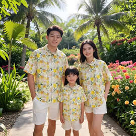 港风亲子装夏装花衬衣短袖全家母子母女装开衫碎花小立领小清新衣