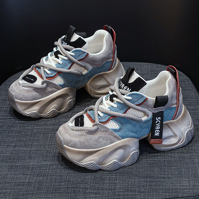 2025 новые женские туфли на толстой подошве с внутренним увеличением, популярные в интернете повседневные универсальные модные студенческие туфли на шнуровке