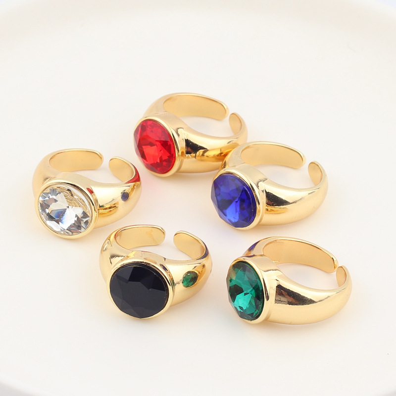Fashion Geometric Copper Open Ring Plating Zircon Copper Rings