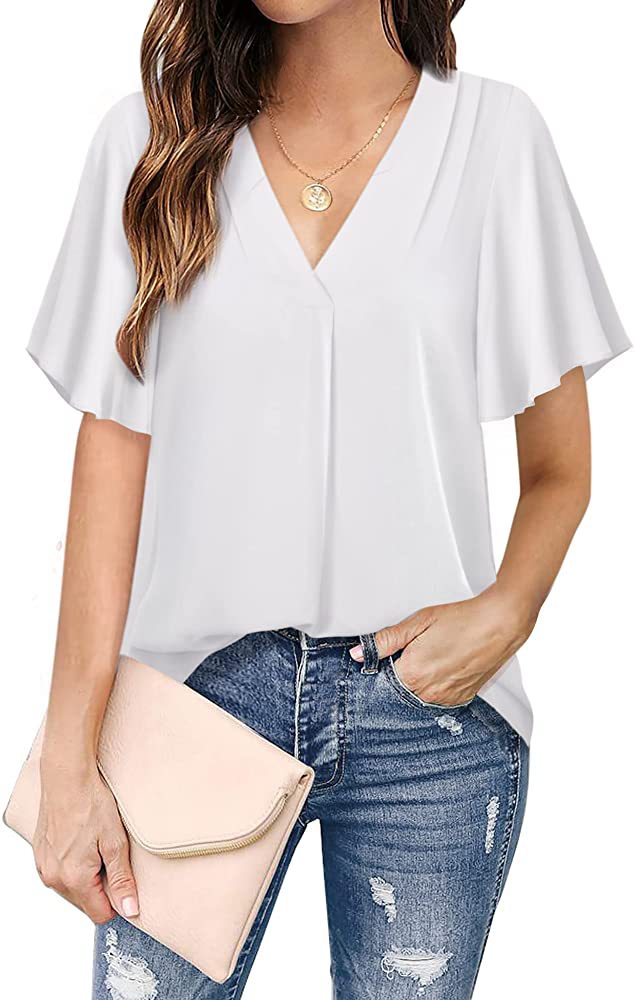 Women's Chiffon Shirt Short Sleeve Blouses Patchwork Fashion Solid Color display picture 19