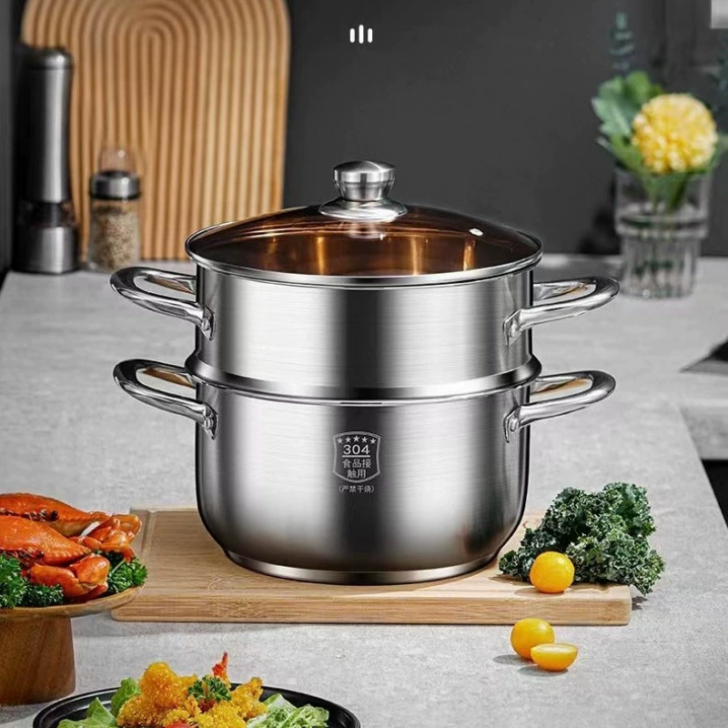 Пароварка двухслойная большая емкость дома индукционная плита газовая универсальная многоцелевая каша кастрюля супа кастрюля молоко кастрюля кухонное рагу